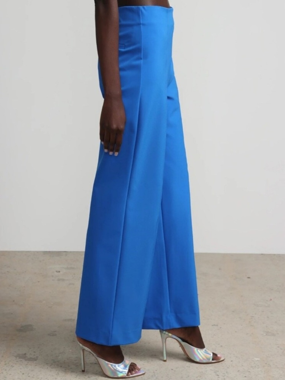 Caroline Constas Satin Sapphire Blue Wide-Leg Trousers New